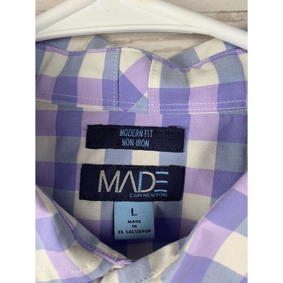 Made Cam Newton Shirt Mens Large Non Iron Modern Fit Button Up Plaid - Picture 3 of 5